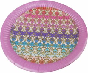 Feestbordjes met royaal design - Roze / Multicolor - Karton - ⌀ 20 cm - 6 stuks 