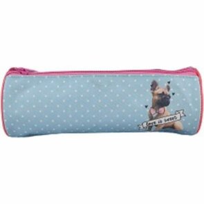 Etui met witte stippen / Hondje - Blauw / Roze - Polyester - Ø 8 x 24 cm