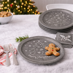 Kerst set van 6 x feest borden + 1 pak servetten - 'Merry Christmas' Grijs / Wit - Karton - Borden / Servetten - Verjaardag - Party  - Feestservies