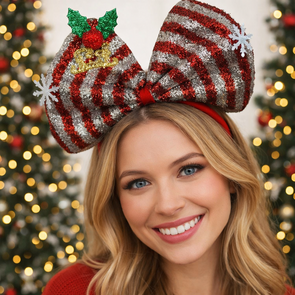 Kerstdiadeem - Model Kerst Strik - Diadeem - Rood / Zilver - Glitter - Kerstmis - Haaraccessoires