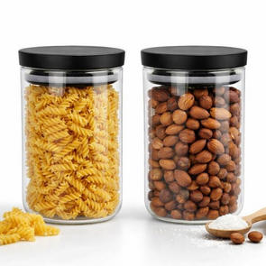 Glazen voorraadpot met deksel - Opbergblik - Transparant / Zwart - 900 ml