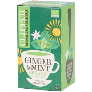 Biologische Thee - Gember & Munt - GINGER & MINT TEA - Groen Pakje - 38 Theezakjes - Winter thee / Winter Tea - Gember & Munt - Clipper thee