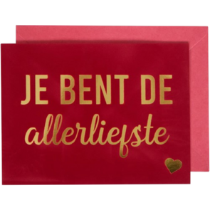 Wenskaart Valentijnsdag  ''Je bent de Allerliefste''- Rood / Goud - 6 x 8 cm - Valentijn - Cadeau - Liefde - Love - Valentijnsdag