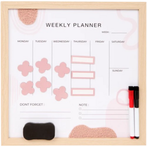 Magnetische Weekplanner Whiteboard VERONICA - Roze - 38 x 38 cm – Inclusief Magneten, Stiften & Wisser