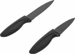 Keukenmessenset / Groenten en aardappelschilmes - Lemmet 8,5 / 12 cm - Mes met beschermhoes - Zwart - Set van 2