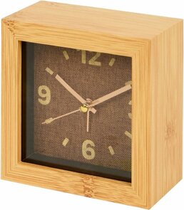 Mini wekker KAIDEN - Beige - Hout / Metaal - 10,5 x 5,5 x 10,5 cm - Klok met alarmfunctie