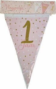 Één jaar verjaardag vlaggenlijn - Slinger - Roze- 4 Meter
