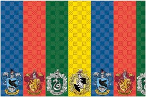 Harry Potter Hogwarts tafelkleed van papier met alle vier huiswapens