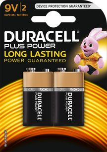 Duracell Plus Power 9V Batterijen - 2 stuks Duracell Plus Power 9V Batterijen - 2 stuks