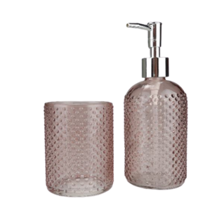 Tandenborstelhouder en zeepdispenser NOELL - Oud Roze - Glas Tandenborstelhouder en zeepdispenser NOELL - Oud Roze - Glas