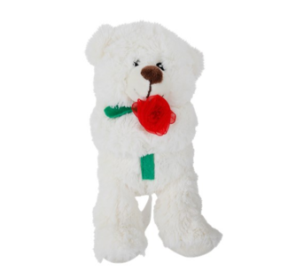 Pluche teddybeer met roos - Wit - h15 cm - Valentijn beertje knuffel Pluche teddybeer met roos - Wit - h15 cm - Valentijn beertje knuffel