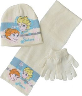 Disney Frozen - Elsa & Anna - Winterset - Handschoenen, Muts & Sjaal - Model "Sisters Forever!" - Wit - 52 cm Disney Frozen - Elsa & Anna - Winterset - Handschoenen, Muts & Sjaal - Model "Sisters Forever!" - Wit - 52 cm