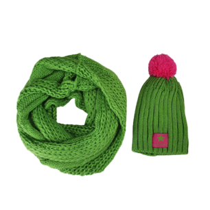Muts en Sjaal Set ANTONIO - Groen / Roze - Meisjes