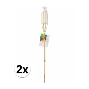 Bamboe tuin fakkels 60 cm - Wit - Tuindecoratie / tuinverlichting - Witte oliefakkels navulbaar - Set van 2 Bamboe tuin fakkels 60 cm - Wit - Tuindecoratie / tuinverlichting - Witte oliefakkels navulbaar - Set van 2