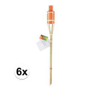 Bamboe tuin fakkels 60 cm - Oranje - Tuindecoratie / tuinverlichting - Oranje oliefakkels navulbaar - Set van 6 Bamboe tuin fakkels 60 cm - Oranje - Tuindecoratie / tuinverlichting - Oranje oliefakkels navulbaar - Set van 6