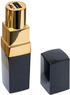 Lip Stick Powerbank 2000MAH - Zwart / Goud - Kunststof - Voor Telefoon Lip Stick Powerbank 2000MAH - Zwart / Goud - Kunststof - Voor Telefoon