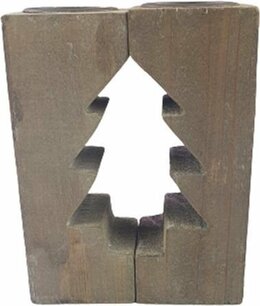 Sfeerlichthouder - Kerstboom - Hout - Bruin - 2 Delig - 2x6x6 x 15cm Sfeerlichthouder - Kerstboom - Hout - Bruin - 2 Delig - 2x6x6 x 15cm