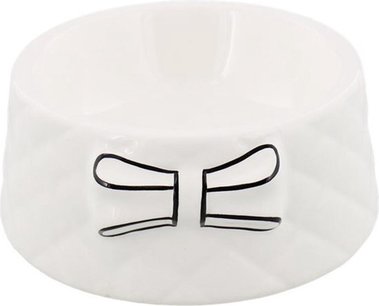 Voederbak met Strik - Wit / Zwart - Drinkbak - Hond / Kat - Huisdieren - Keramiek - Ø 14 x 6 cm Voederbak met Strik - Wit / Zwart - Drinkbak - Hond / Kat - Huisdieren - Keramiek - Ø 14 x 6 cm