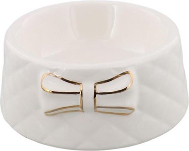 Voederbak met Strik - Wit / Goud - Drinkbak - Hond / Kat - Huisdieren - Keramiek - Ø 14 x 6 cm Voederbak met Strik - Wit / Goud - Drinkbak - Hond / Kat - Huisdieren - Keramiek - Ø 14 x 6 cm