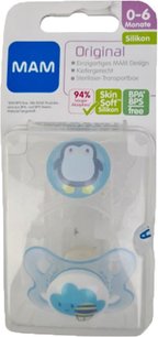 MAM Original Pinguin / Wolk - Fopspenen - Blauw / Transparant - Silicone - BPA vrij - 0-6 maanden - Set van 2 MAM Original Pinguin / Wolk - Fopspenen - Blauw / Transparant - Silicone - BPA vrij - 0-6 maanden - Set van 2