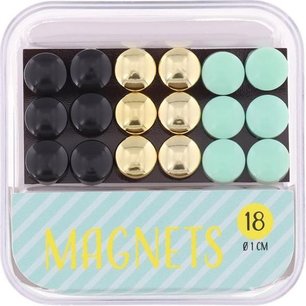 Magnetenset - 18 stuks - 1 cm Ø - Groen / Zwart / Goud - Koelkast - Notitie - Magneten Magnetenset - 18 stuks - 1 cm Ø - Groen / Zwart / Goud - Koelkast - Notitie - Magneten