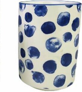 Trendy Mok zonder oor - Beker - Drinkbeker - Stip - Blauw / Wit - Aardewerk - Ø 7 cm x 10 cm - Maat M Trendy Mok zonder oor - Beker - Drinkbeker - Stip - Blauw / Wit - Aardewerk - Ø 7 cm x 10 cm - Maat M