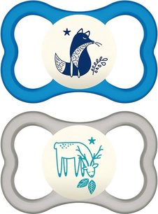MAM Air Night Vos / Hert - Fopspenen - Blauw / Transparant - Silicone - BPA vrij - 6+ maanden - Set van 2 MAM Air Night Vos / Hert - Fopspenen - Blauw / Transparant - Silicone - BPA vrij - 6+ maanden - Set van 2