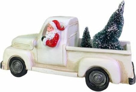 Kerstman in auto - Wit - Keramiek - 23,5 x 10 x 12 cm Kerstman in auto - Wit - Keramiek - 23,5 x 10 x 12 cm