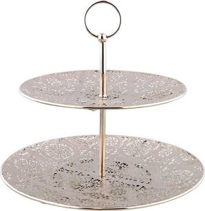 Sierlijke Etagere 2 Laags - Zilver - Rond - Metaal - Ø 25 x 23 cm Sierlijke Etagere 2 Laags - Zilver - Rond - Metaal - Ø 25 x 23 cm