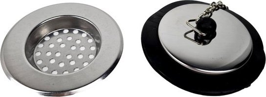 Gootsteenstop en Gootsteenzeef - Zilver - RVS - Ø 7 cm Gootsteenstop en Gootsteenzeef - Zilver - RVS - Ø 7 cm