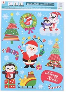 Kerst Raamstickers - Multicolor / Blauw - Kunststof - 9 Stickers Kerst Raamstickers - Multicolor / Blauw - Kunststof - 9 Stickers