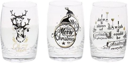 Kerstglazen LETITIA - Zwart / Goud / Transparant - Glas - 250 ml - Set van 3 glazen Kerstglazen LETITIA - Zwart / Goud / Transparant - Glas - 250 ml - Set van 3 glazen