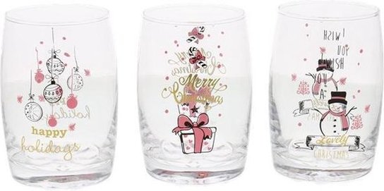 Kerstglazen LETITIA - Roze / Transparant - Glas - 250 ml - Set van 3 glazen Kerstglazen LETITIA - Roze / Transparant - Glas - 250 ml - Set van 3 glazen