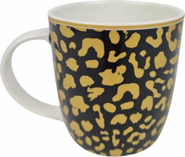 Mok met Panterprint - Zwart / Goud - Keramiek - Ø 9 x 9 cm - Set van 2 Mok met Panterprint - Zwart / Goud - Keramiek - Ø 9 x 9 cm - Set van 2