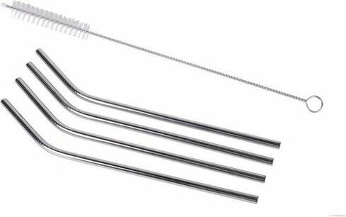 RVS rietjes met borsteltje - Zilver - RVS - 20 cm - 4 stuks RVS rietjes met borsteltje - Zilver - RVS - 20 cm - 4 stuks
