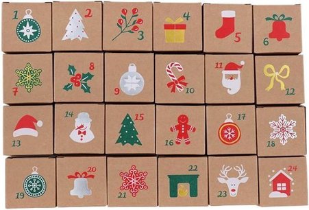 Adventdoosjes met kerstprint - Bruin / Multicolor - Karton - 31 x 5 x 21 cm Adventdoosjes met kerstprint - Bruin / Multicolor - Karton - 31 x 5 x 21 cm