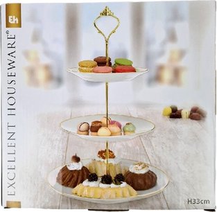 Houseware etagere - 3 laags - Keramiek - Goud / Wit Houseware etagere - 3 laags - Keramiek - Goud / Wit