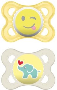 MAM Original Olifant / Smile - Fopspenen - Geel - Silicone - BPA vrij - 0-6 maanden - Set van 2 MAM Original Olifant / Smile - Fopspenen - Geel - Silicone - BPA vrij - 0-6 maanden - Set van 2