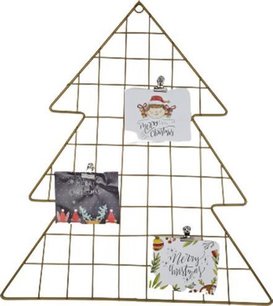 Wandrek Kerstboom kaarten rek met knijpers - Memo rek - Kerst - Goud - Metaal - 47 x 42 cm Wandrek Kerstboom kaarten rek met knijpers - Memo rek - Kerst - Goud - Metaal - 47 x 42 cm