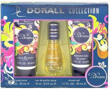 Dorall Collection Dreams Gift Set - Hand & Body Lotion / Eau De Parfum Spray / Shower Gel - Blauw - 18,5 x 4,5 x 14,5 cm Dorall Collection Dreams Gift Set - Hand & Body Lotion / Eau De Parfum Spray / Shower Gel - Blauw - 18,5 x 4,5 x 14,5 cm