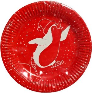 Kerst Gebak Borden - Stevig Papier - Rood / Wit - Winter Pinguin - Ø 20 cm - Set van 6 Kerst Gebak Borden - Stevig Papier - Rood / Wit - Winter Pinguin - Ø 20 cm - Set van 6