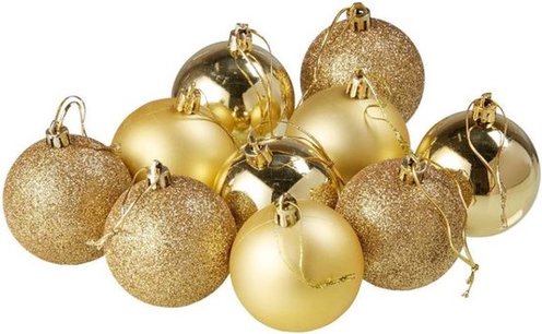 Kerstballen Set - Goud - Mat / Glitter / Glans - Kerstversiering - Kunststof - Set van 10 stuks Kerstballen Set - Goud - Mat / Glitter / Glans - Kerstversiering - Kunststof - Set van 10 stuks