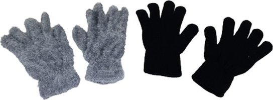 Dames handschoenen effen en fluffy - Zwart / Grijs - Elastaan - Acryl - One Size - Set van 2 paar Dames handschoenen effen en fluffy - Zwart / Grijs - Elastaan - Acryl - One Size - Set van 2 paar