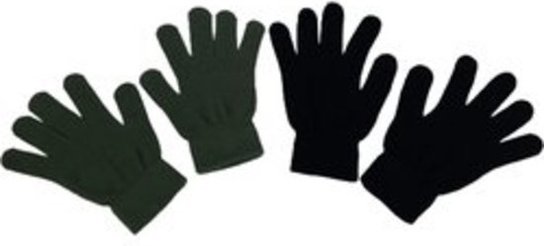 Dames handschoenen effen - Groen / Zwart - Elastaan - Acryl - One Size - Set van 2 paar Dames handschoenen effen - Groen / Zwart - Elastaan - Acryl - One Size - Set van 2 paar