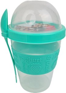 Yoghurt beker to go RONNIE - Turquoise - Kunststof - Ø 9,5 x H 16 cm Yoghurt beker to go RONNIE - Turquoise - Kunststof - Ø 9,5 x H 16 cm