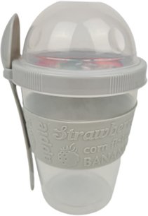 Yoghurt beker to go RONNIE - Grijs - Kunststof - Ø 9,5 x H 16 cm Yoghurt beker to go RONNIE - Grijs - Kunststof - Ø 9,5 x H 16 cm