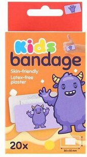 Kinderpleisters - Latex vrij - Paars - Monster - 20 stuks - 3 x 5,5 cm - Kinder bangdage - Waterstotend / Ademend Kinderpleisters - Latex vrij - Paars - Monster - 20 stuks - 3 x 5,5 cm - Kinder bangdage - Waterstotend / Ademend