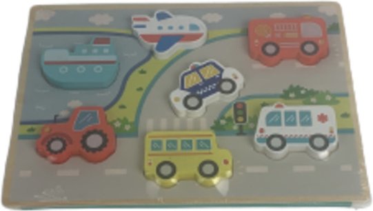 Houten puzzel Weg - Auto's - Multicolor - Hout - Chunky Puzzel - 30 x 22 cm Houten puzzel Weg - Auto's - Multicolor - Hout - Chunky Puzzel - 30 x 22 cm