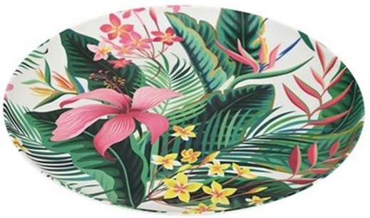 Bord met plant en bloem print SANDER - Geel / Roze / Groen - Melamine - Ø 25 cm - Bord - Eetbord - Dinerbord - Bestek - Servies - Eten Bord met plant en bloem print SANDER - Geel / Roze / Groen - Melamine - Ø 25 cm - Bord - Eetbord - Dinerbord - Bestek - Servies - Eten