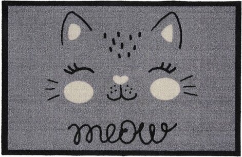 Deurmat "Meow" kat - Grijs / Zwart - Polyamide - 40 x 60 cm Deurmat "Meow" kat - Grijs / Zwart - Polyamide - 40 x 60 cm